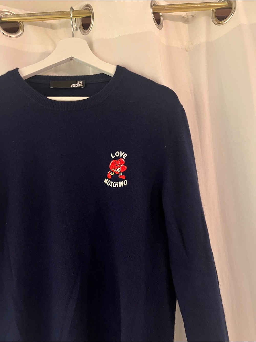 Love Moschino Navy Crewneck with Red Logo Embroidery
